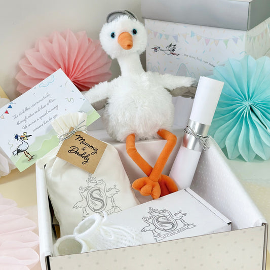MUMMY AND DADDY TO BE CUDDLY STORK GIFT SET